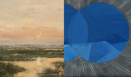 ‘I Sea’, Tina Gillen, 2018, Collectie Vlaamse Gemeenschap bij M Leuven | ‘Moerassen van Genk’ (detail), Rodolphe de Lexhy, 1894, Collectie M Leuven, CC0, foto: M Leuven