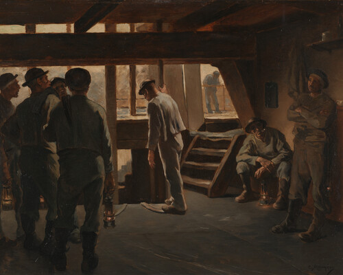 Afdaling in de mijn, Constantin Meunier, ca. 1900, olieverf op doek, Collectie M Leuven