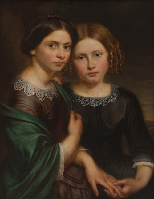Pierre Joseph Steger (1831-1899), zussen Miranda (1841-?) en Isala Van Diest (1842-1916), ca. 1855, olieverf op doek, collectie M Leuven