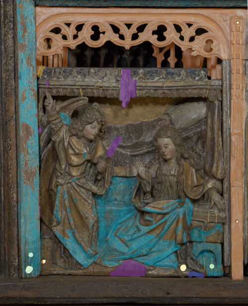 Detailfoto van het Passieretabel in museum M Leuven