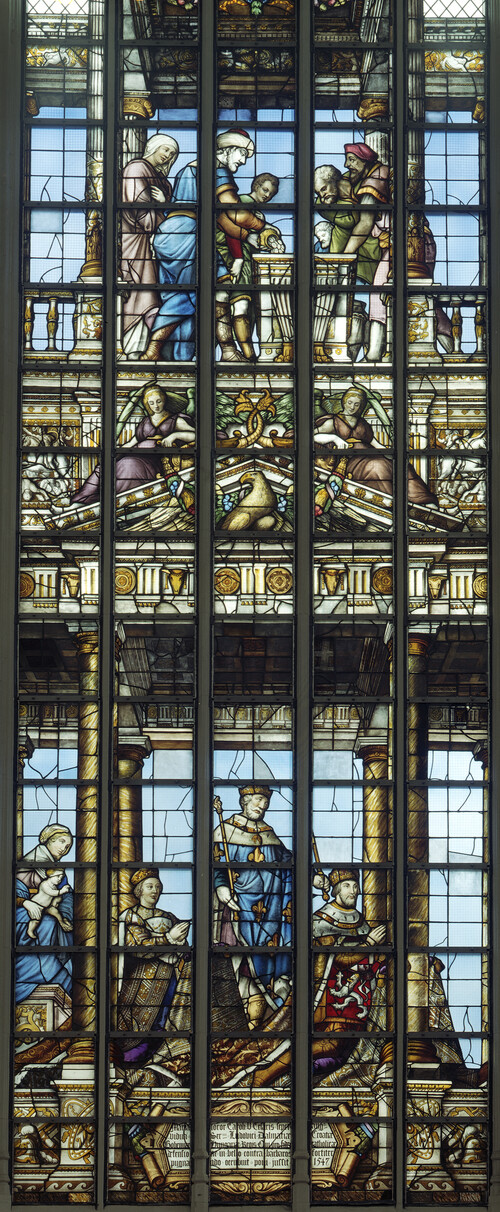 Naar ontwerp van Michiel Coxcie, Glasraam met Maria van Hongarije en Lodewijk, H. Sacramentskapel, kathedraal Sint-Michiel en Sinte-Goedele, Brussel © KIK-IRPA, Brussel
