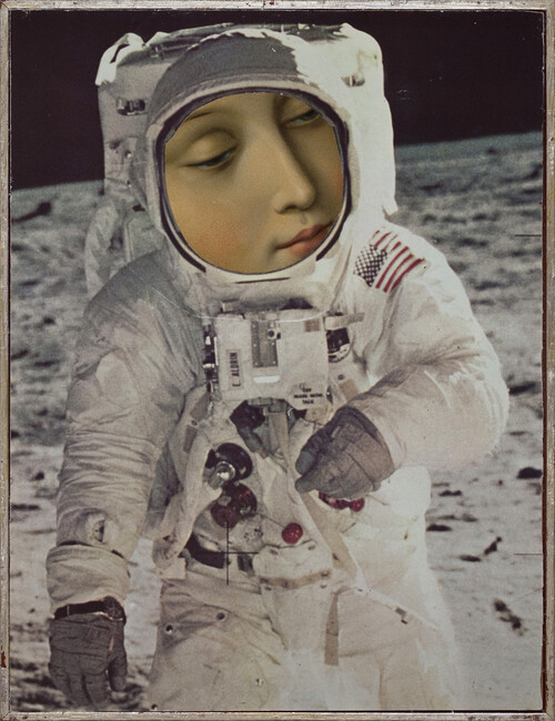 Aleksandra Mir, The Space Age, paper collage on board with gold-leaf frame, 2009