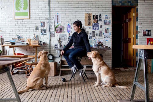 Huma Bhabha in her studio in Poughkeepsie, New York, 2018