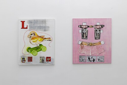 ‘L is for learning’, 2024 (links) ‘Cowgirl’, 2023 (rechts), Ellen Dhondt, foto: Anneke D'hollander 